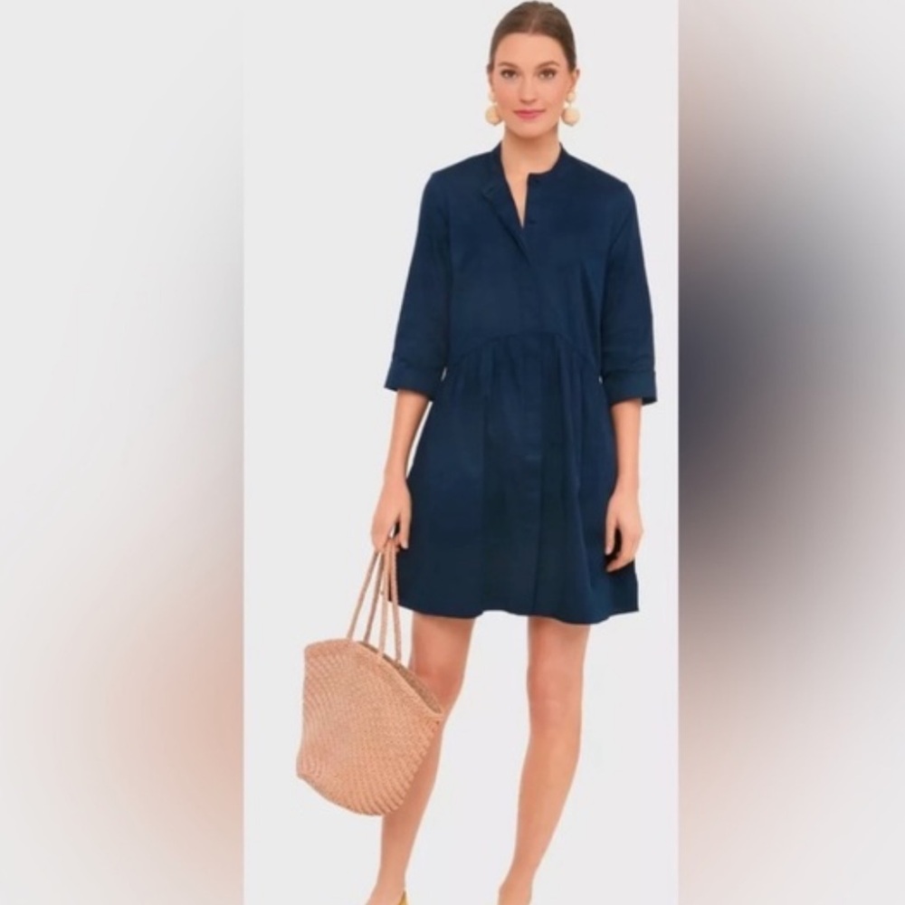 Tuckernuck Navy Cotton Poplin 3/4 Sleeve Shirt Dress. Size XL. EUC.